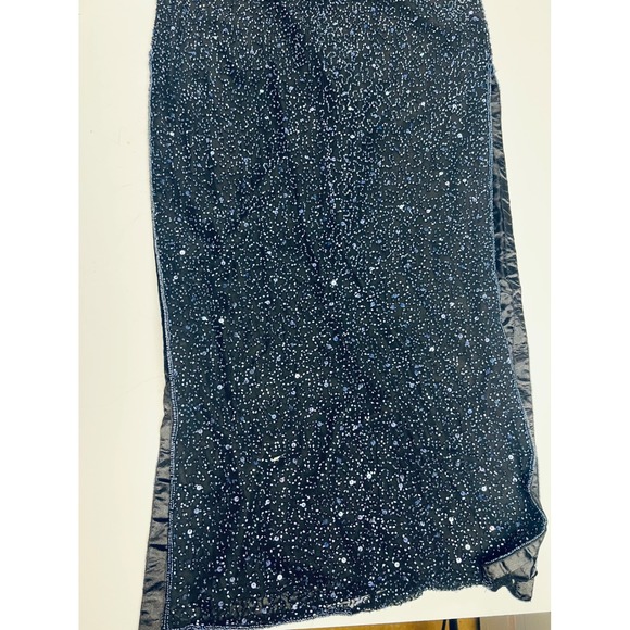 Vintage SCALA Beaded Halter Neck Evening Gown Blue 100% Silk Formal Dress Medium - Picture 3 of 17